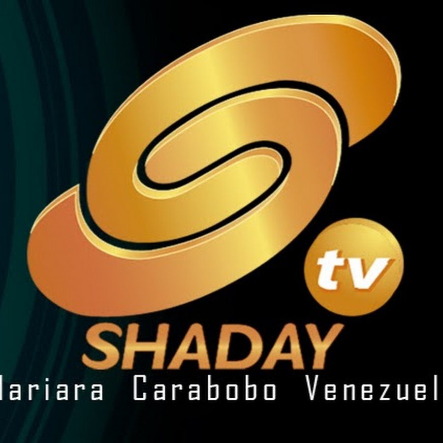 Logotipo de Shaday TV: una S dorada con el distintivo tv sobre fondo negro